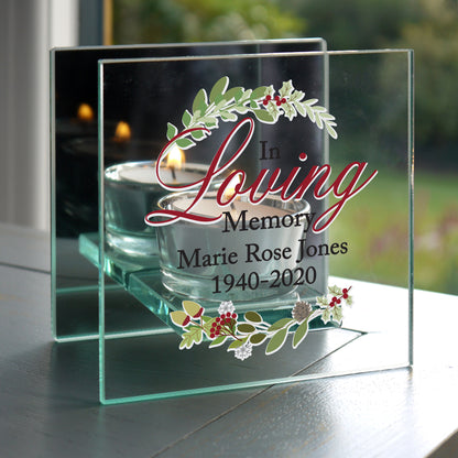 Personalised in Loving Memory Festive Mirrored Glass Tea Light Candle Holder