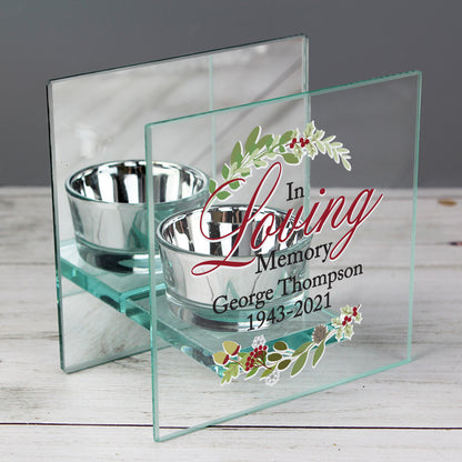 Personalised in Loving Memory Festive Mirrored Glass Tea Light Candle Holder