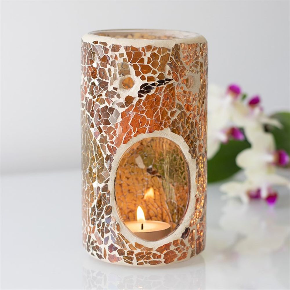 Pillar Brown Mirrored Crackle Glass Effect Oil Burner