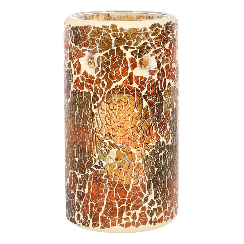 Pillar Brown Mirrored Crackle Glass Effect Oil Burner