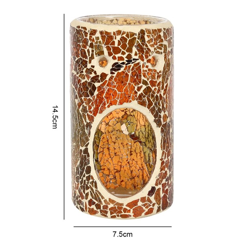 Pillar Brown Mirrored Crackle Glass Effect Oil Burner