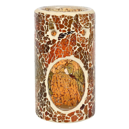 Pillar Brown Mirrored Crackle Glass Effect Oil Burner