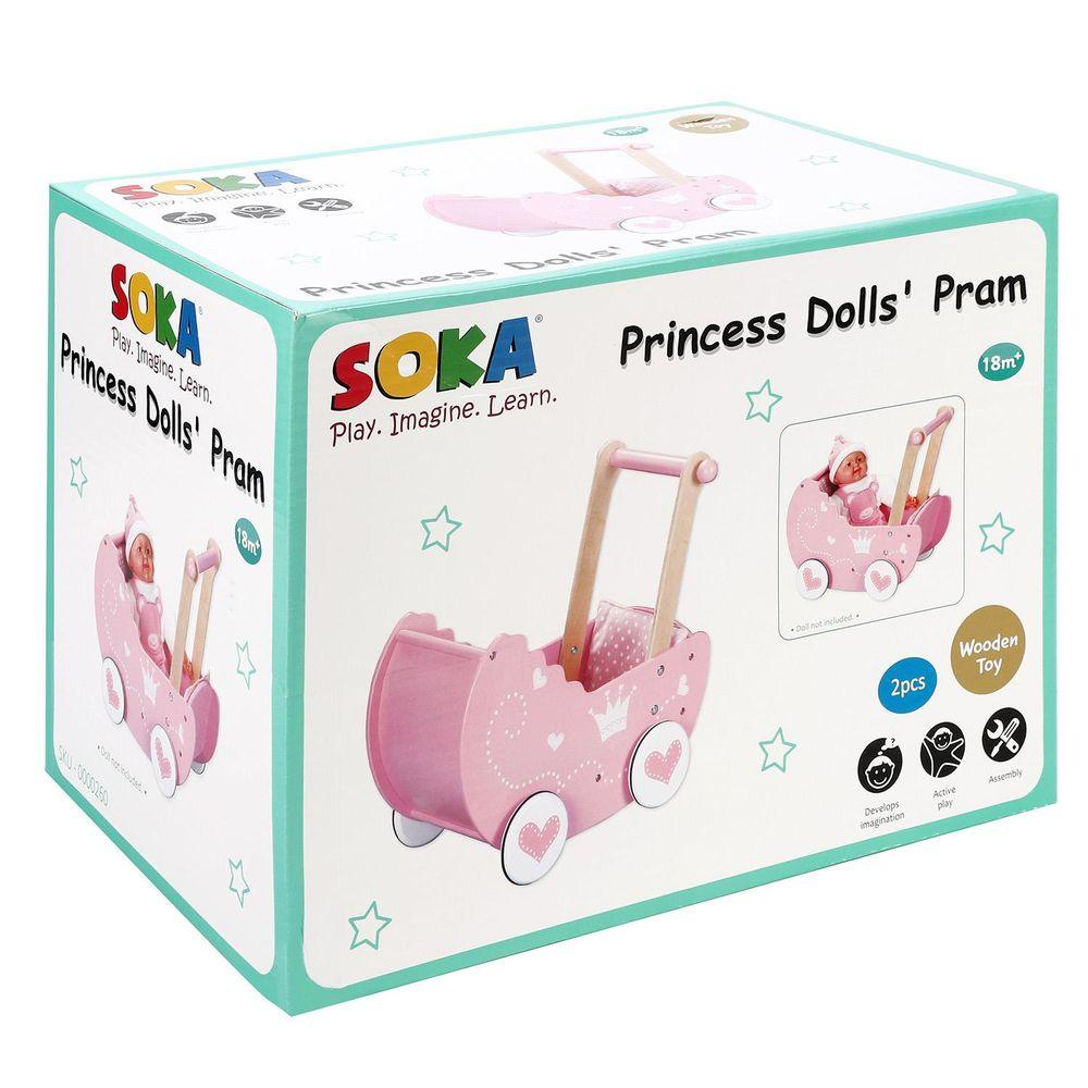 Pink Princess Push Along Wooden Doll Pram Pretend Play Toy