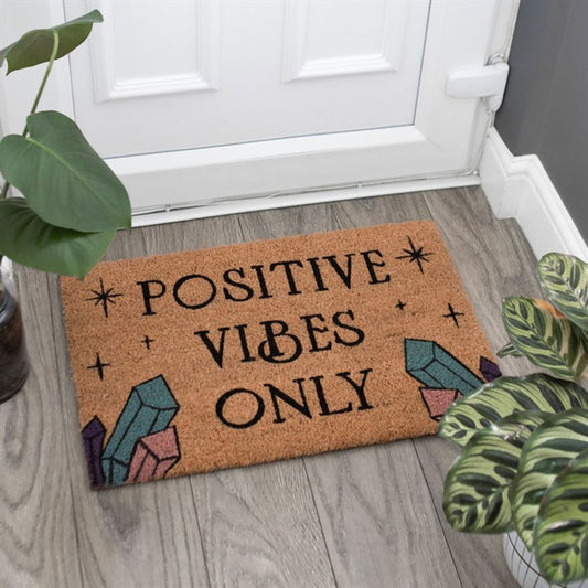 Positive Vibes Only Crystals Natural Coir Doormat