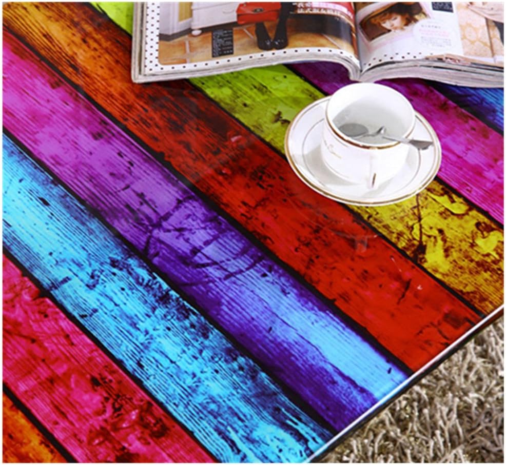 Rectangular Coffee Table with Tempered Glass Top - Rainbow Stripes