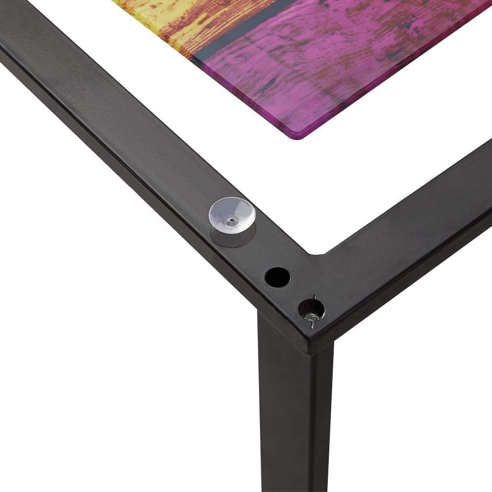 Rectangular Coffee Table with Tempered Glass Top - Rainbow Stripes