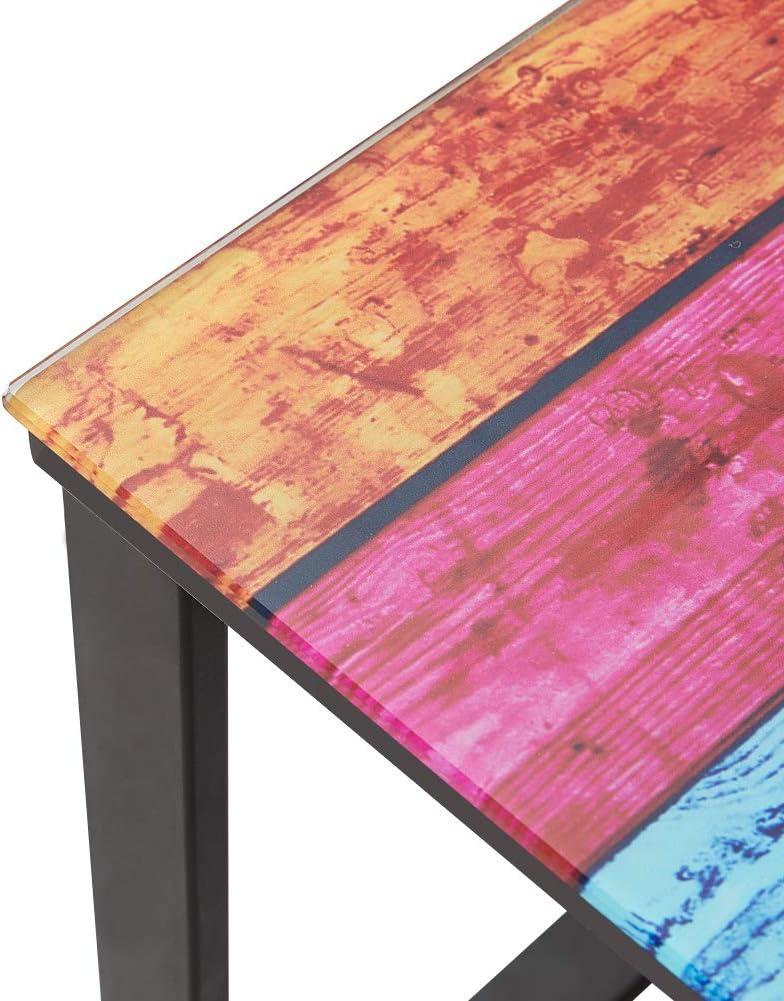 Rectangular Coffee Table with Tempered Glass Top - Rainbow Stripes