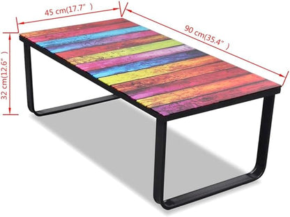 Rectangular Coffee Table with Tempered Glass Top - Rainbow Stripes