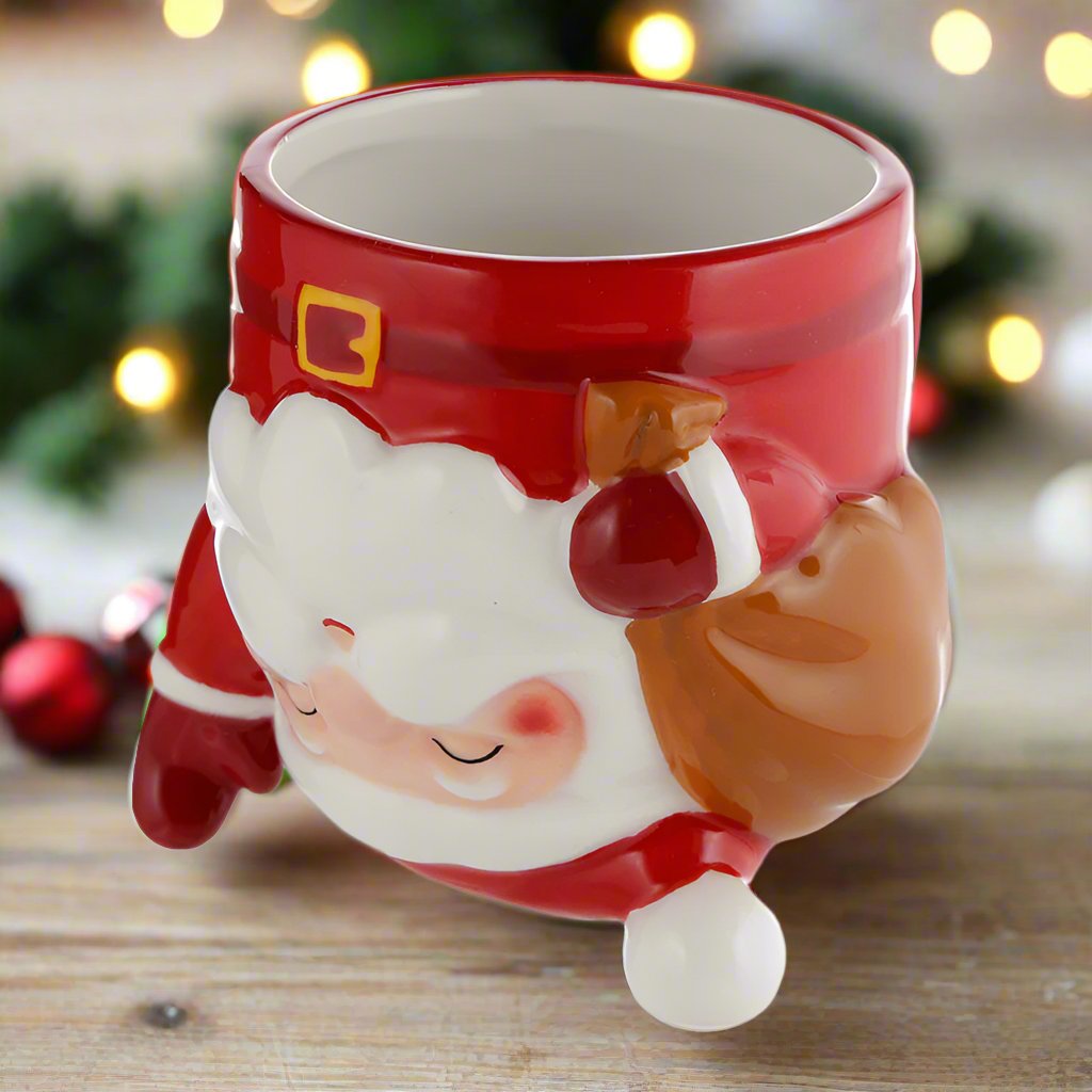 Red Jingle all the Way Santa Upside Down Ceramic Christmas Mug