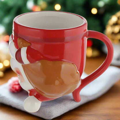 Red Jingle all the Way Santa Upside Down Ceramic Christmas Mug