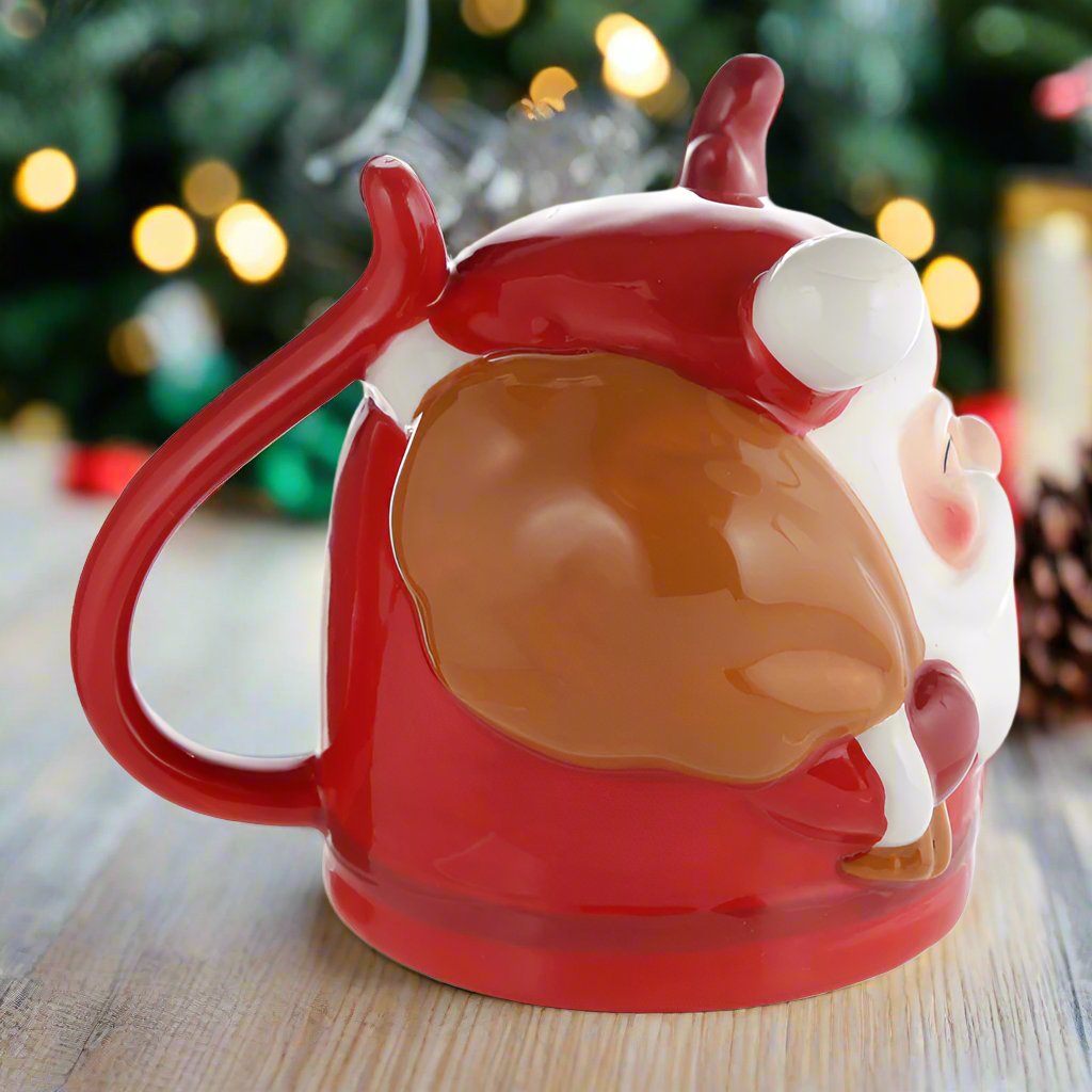Red Jingle all the Way Santa Upside Down Ceramic Christmas Mug
