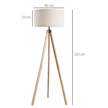 Rubber Wood Cylinder 5ft Tripod Floor Lamp - Cream Beige