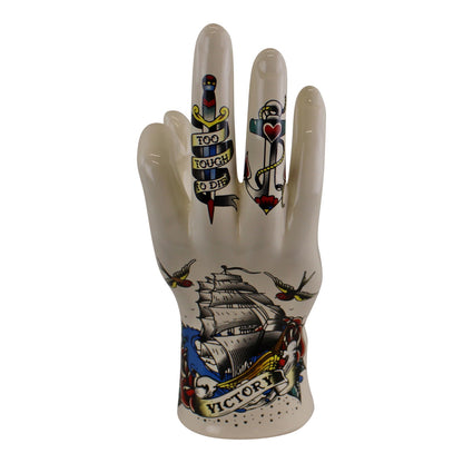 Ceramic Palmistry Hand Pseudoscience Art Ornament - Faith Tattoo Print