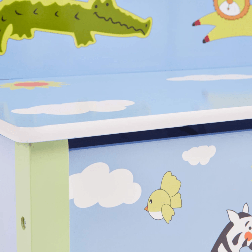 Safari Animals Wooden Toy Storage Bench Box with Lid - Blue