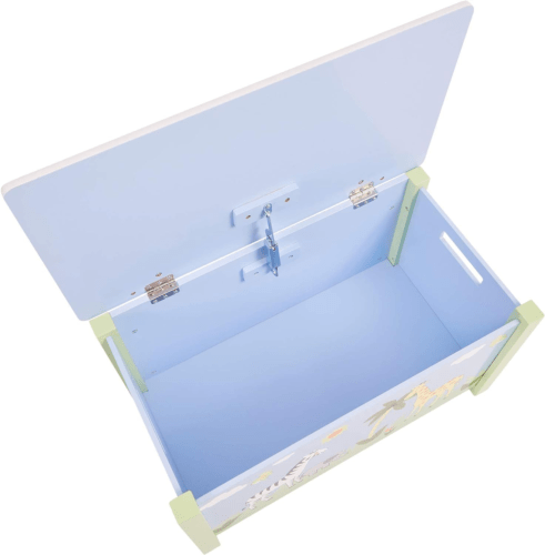 Safari Animals Wooden Toy Storage Bench Box with Lid - Blue