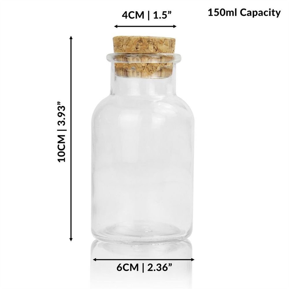 Set of 12 Transparent 150ml Glass Spice Jars with Cork Stopper Lid
