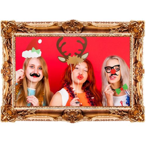Set of 24 Christmas Party Fun Photo Booth Props with Selfie Frame