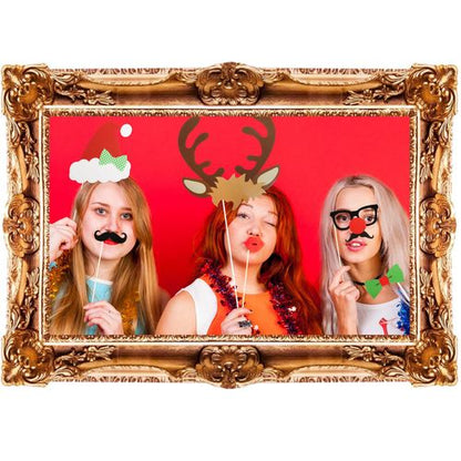 Set of 24 Christmas Party Fun Photo Booth Props with Selfie Frame