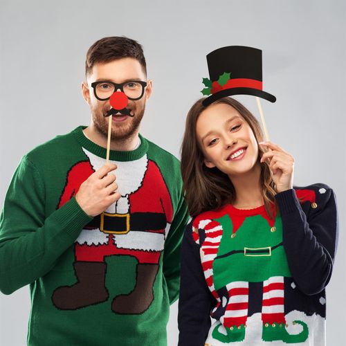 Set of 24 Christmas Party Fun Photo Booth Props with Selfie Frame