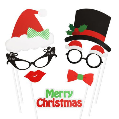 Set of 24 Christmas Party Fun Photo Booth Props with Selfie Frame