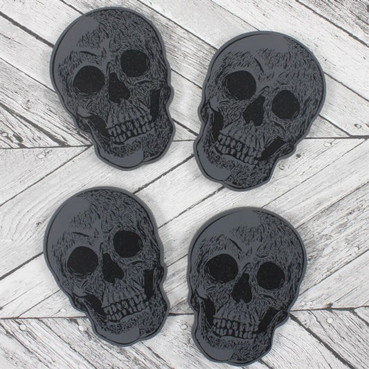 Set of 4 Grey Skull Shaped Wooden Coasters