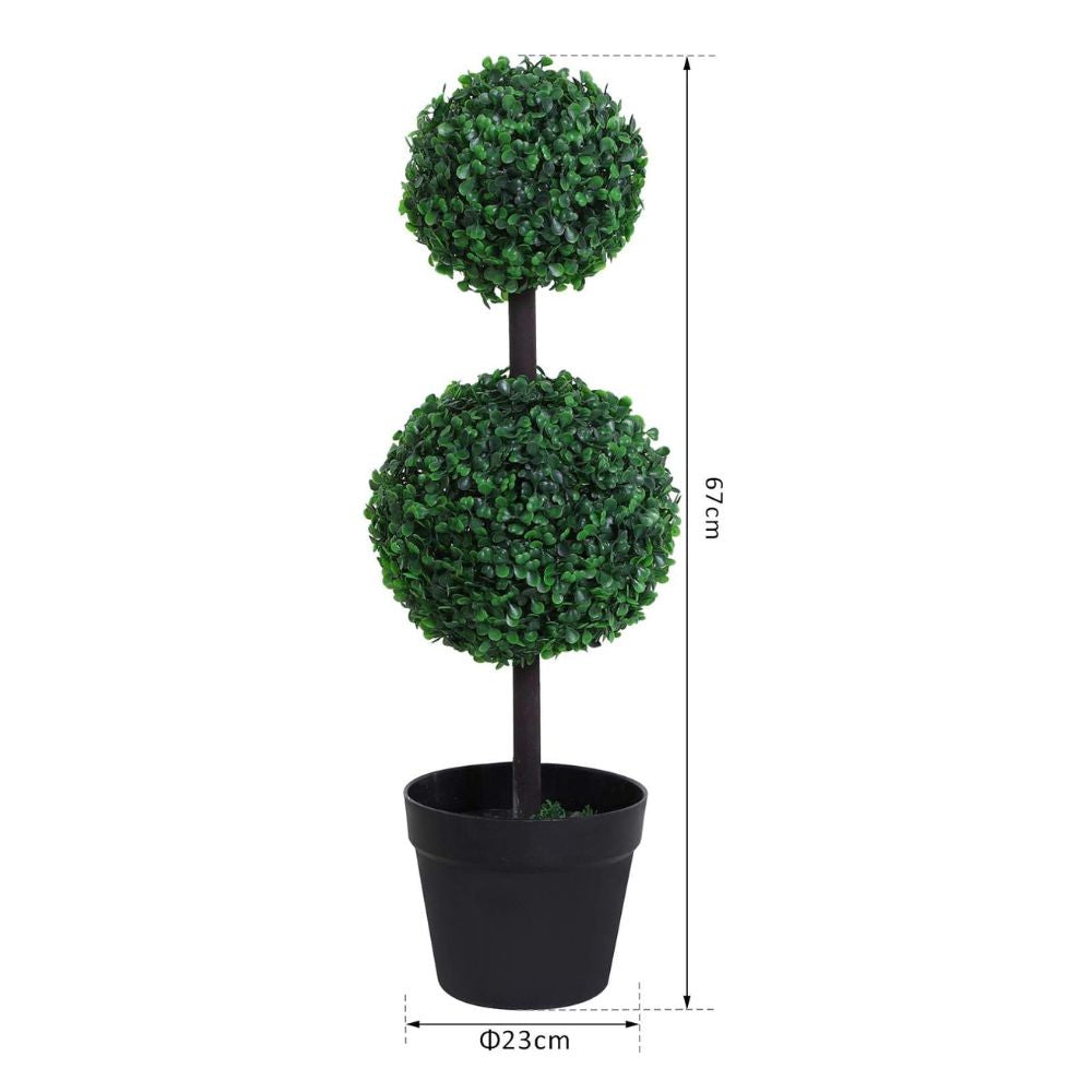 Set of 2 Artificial Green Boxwood Double Ball Topiary Plant Tree