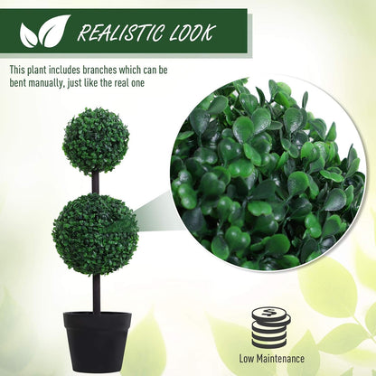 Set of 2 Artificial Green Boxwood Double Ball Topiary Plant Tree