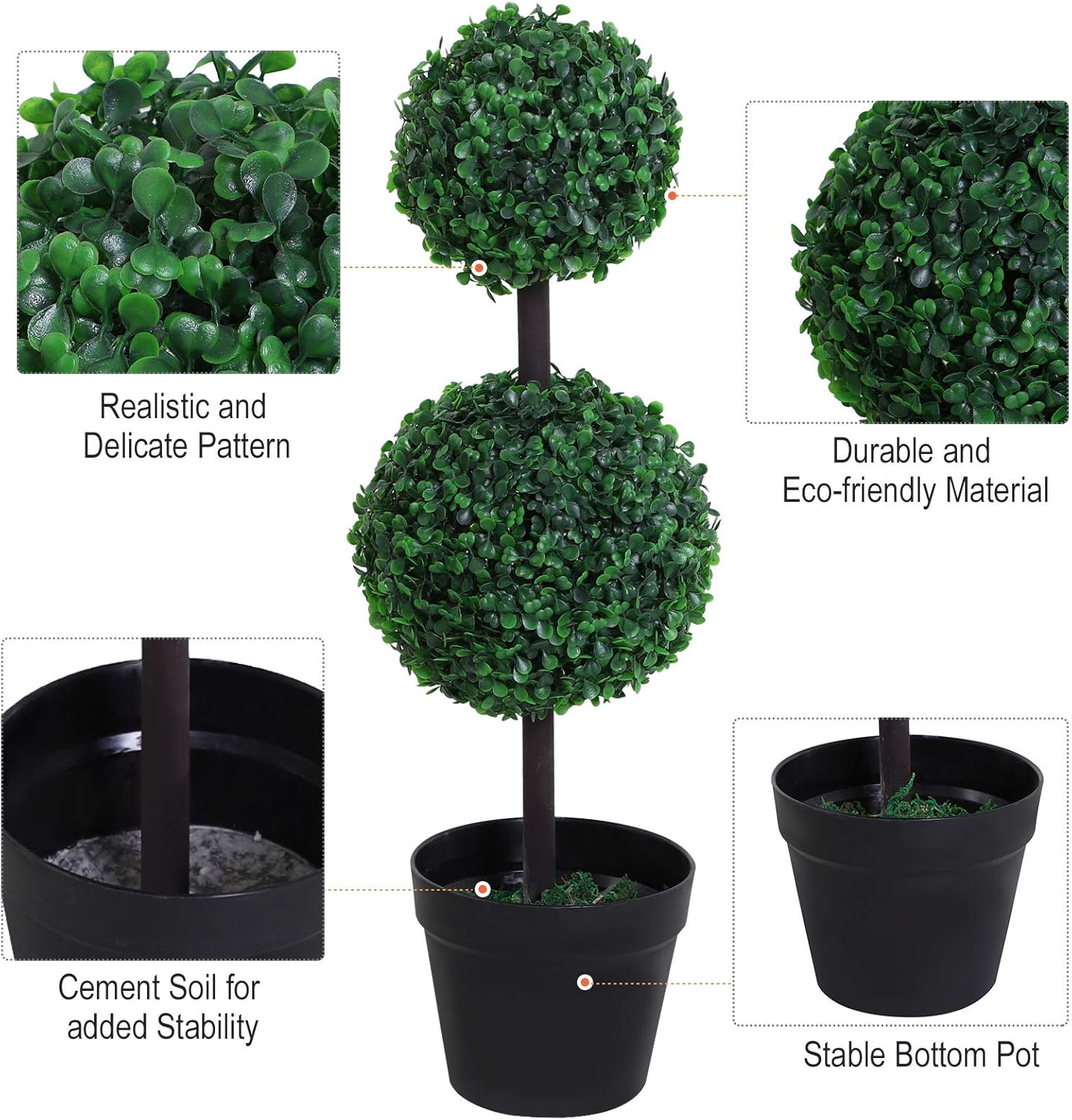 Set of 2 Artificial Green Boxwood Double Ball Topiary Plant Tree