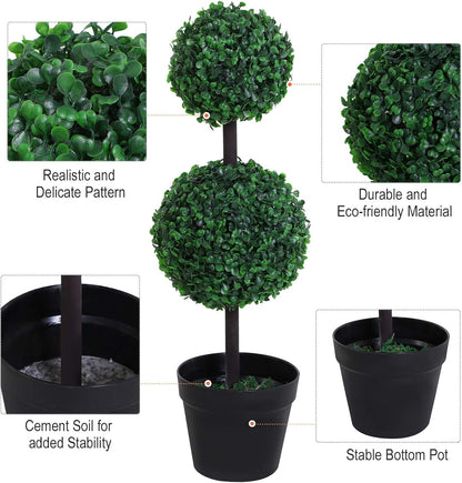 Set of 2 Artificial Green Boxwood Double Ball Topiary Plant Tree