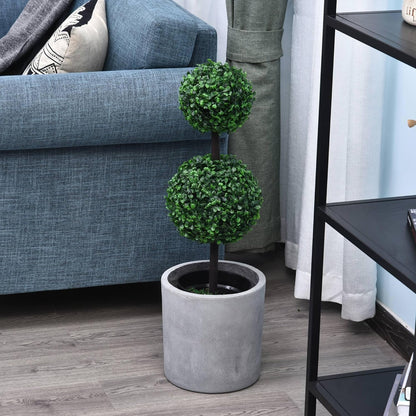Set of 2 Artificial Green Boxwood Double Ball Topiary Plant Tree
