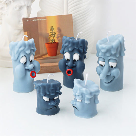 Silicone Funny Expression DIY 3D Cylindrical Pillar Candle Moulds