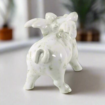 Small White Ceramic Flying Winged Pig Ornament, 18.5cm