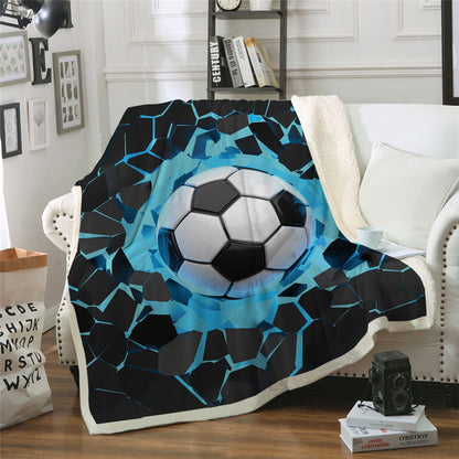 Soft Warm Fleece Blanket Throw - Blue Football Design