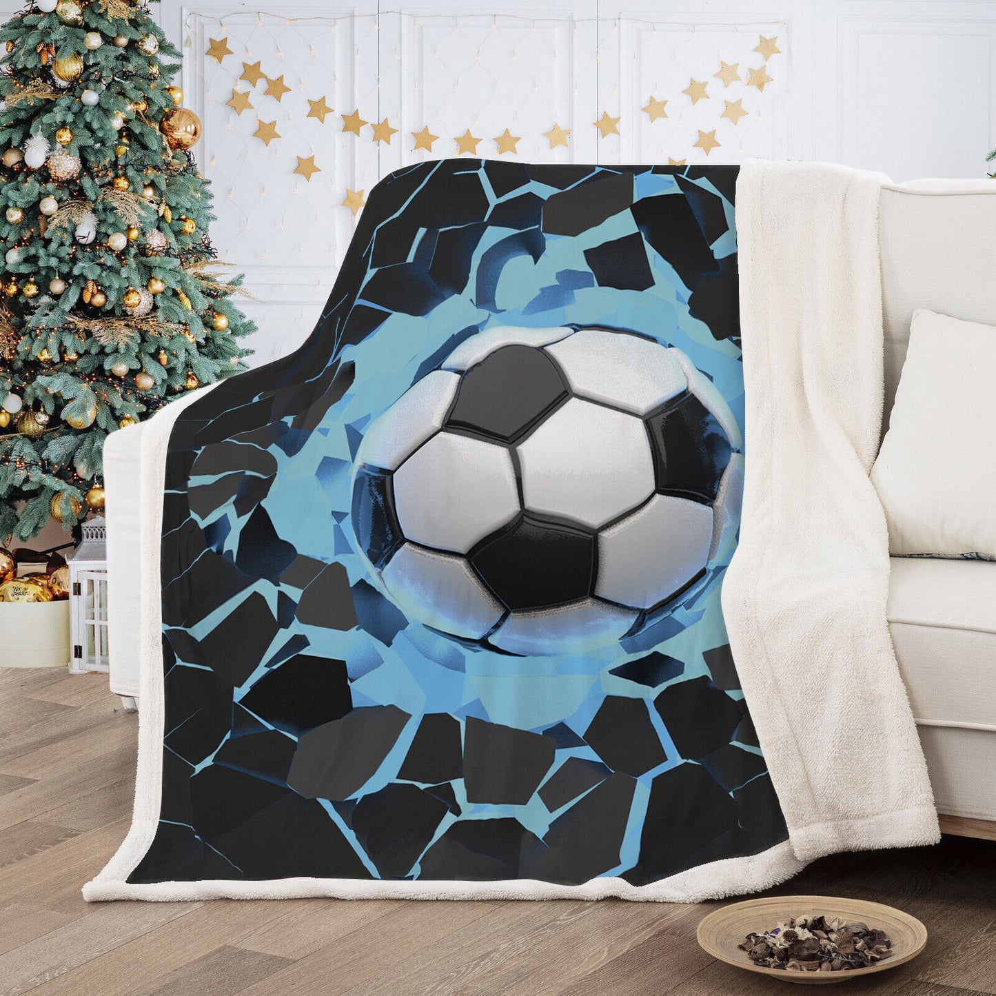 Soft Warm Fleece Blanket Throw - Blue Football Design