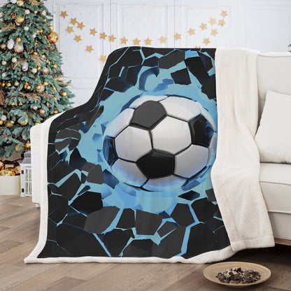 Soft Warm Fleece Blanket Throw - Blue Football Design