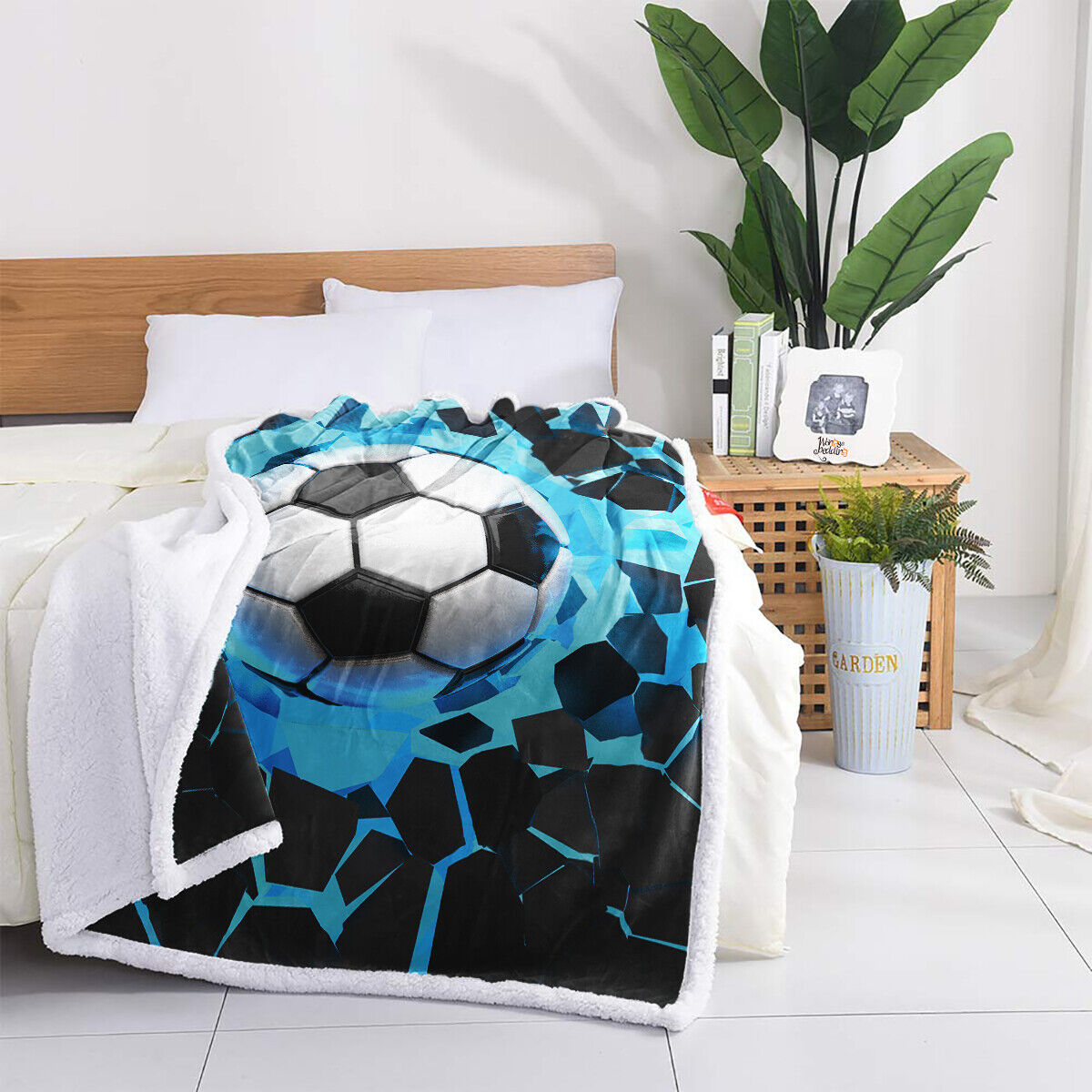 Soft Warm Fleece Blanket Throw - Blue Football Design