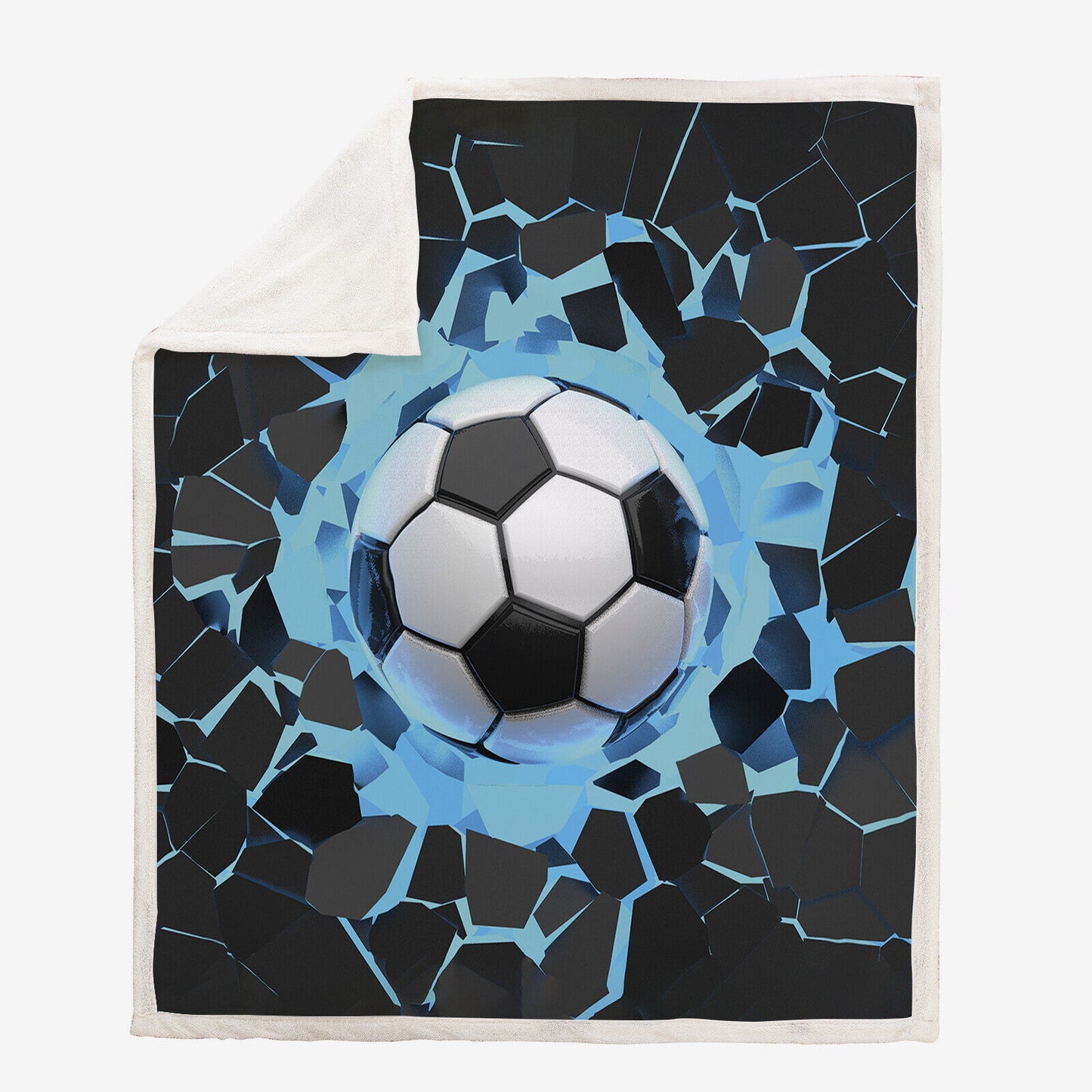 Soft Warm Fleece Blanket Throw - Blue Football Design