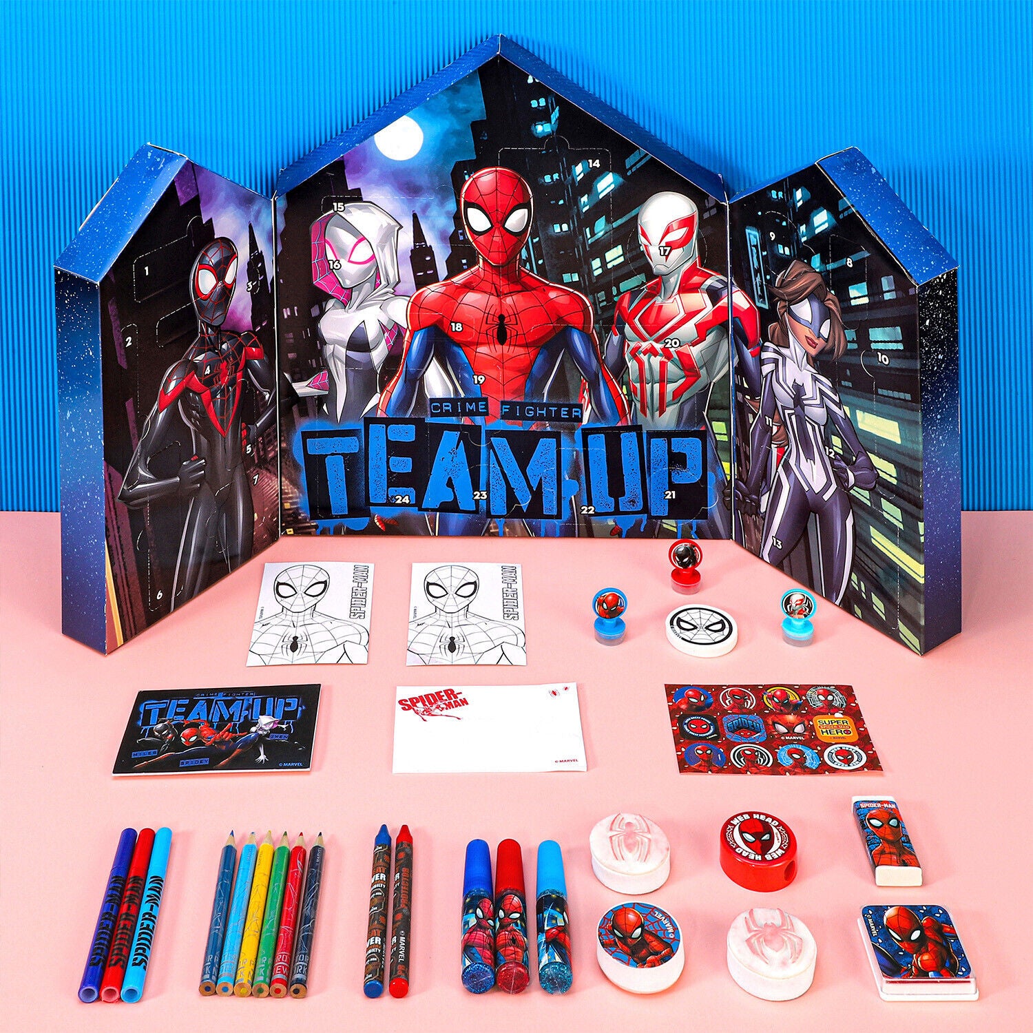 Spiderman Team Up Christmas Advent Calendar Art & Craft Stationery Set