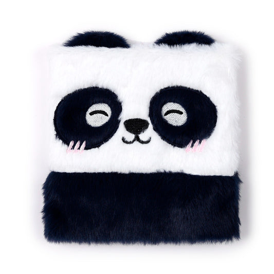 Fluffy Plush Lined Notebook - Adoramals Panda with Multi Colour Pen