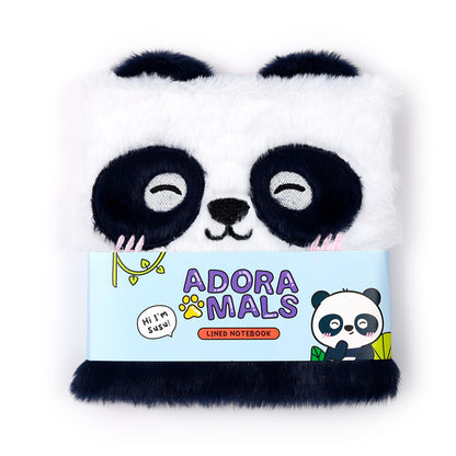 Fluffy Plush Lined Notebook - Adoramals Panda with Multi Colour Pen