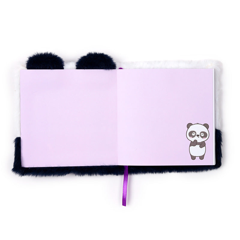 Fluffy Plush Lined Notebook - Adoramals Panda with Multi Colour Pen