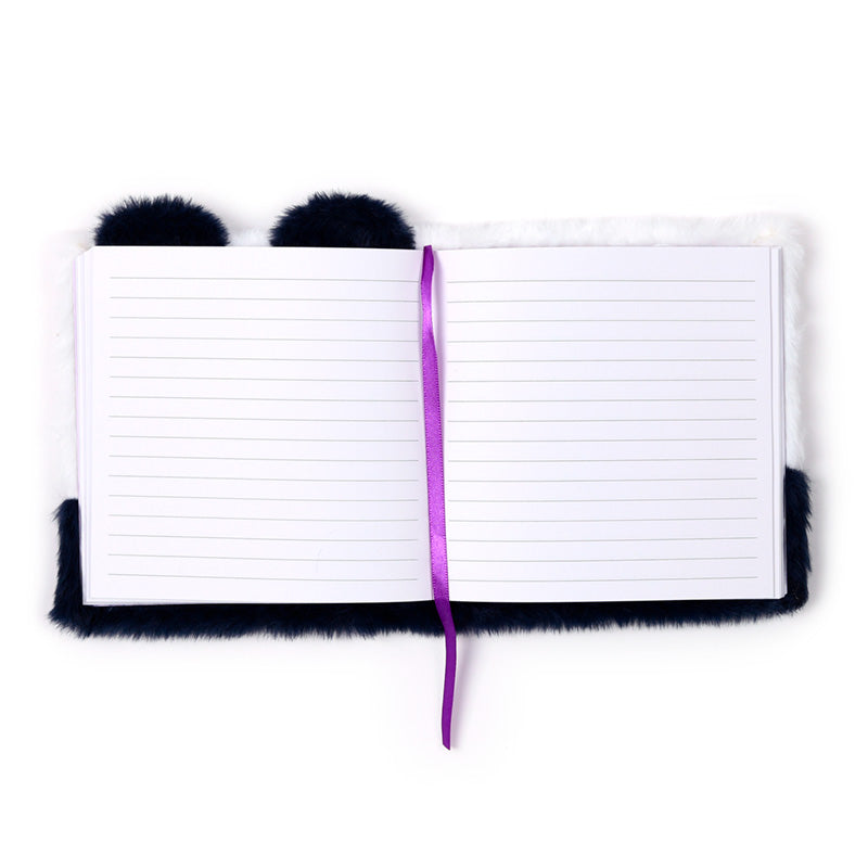 Fluffy Plush Lined Notebook - Adoramals Panda with Multi Colour Pen