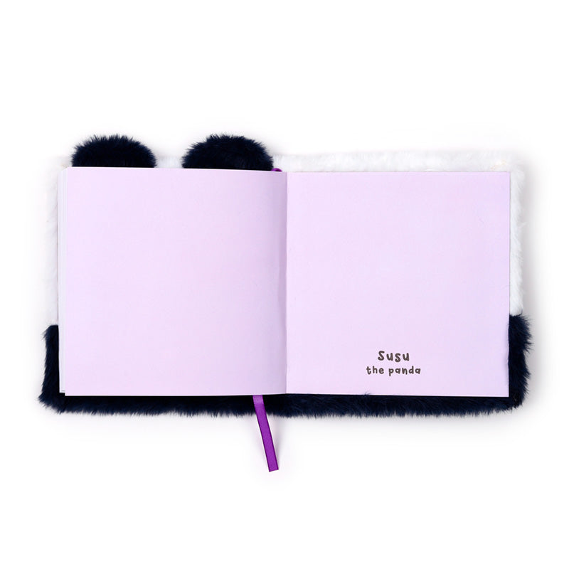 Fluffy Plush Lined Notebook - Adoramals Panda with Multi Colour Pen