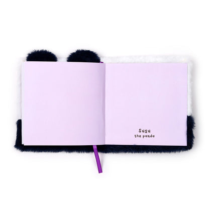 Fluffy Plush Lined Notebook - Adoramals Panda with Multi Colour Pen