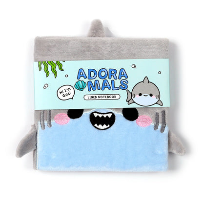 Fluffy Plush Lined Notebook - Adoramals Shark with Multi Colour Pen