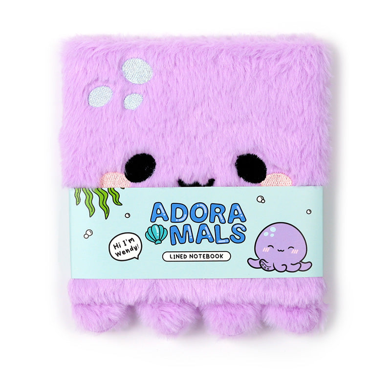 Fluffy Plush Lined Notebook - Adoramals Octopus with Multi Colour Pen