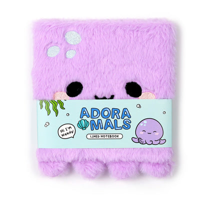 Fluffy Plush Lined Notebook - Adoramals Octopus with Multi Colour Pen