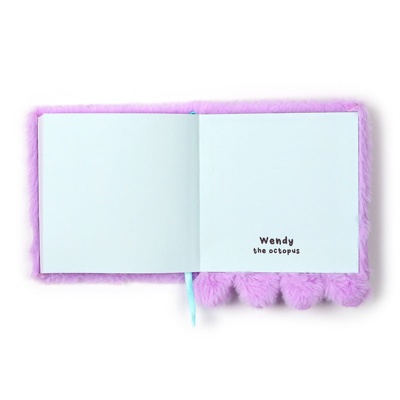 Fluffy Plush Lined Notebook - Adoramals Octopus with Multi Colour Pen