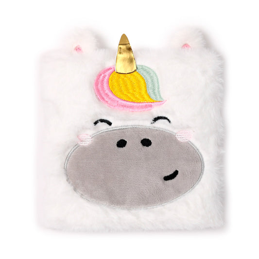 Fluffy Plush Lined Notebook - Adoracorn Unicorn with Multi Colour Pen