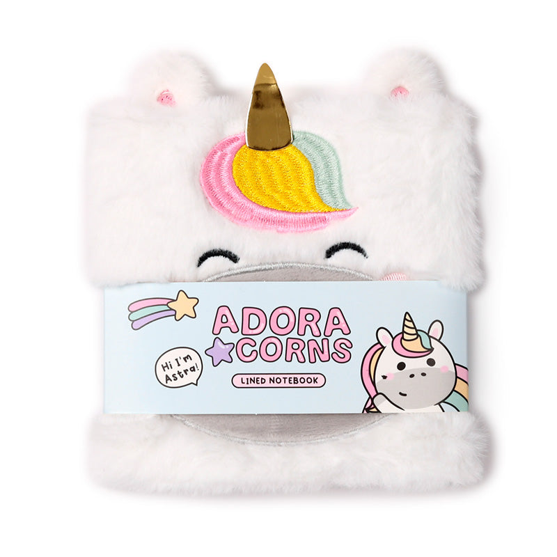 Fluffy Plush Lined Notebook - Adoracorn Unicorn with Multi Colour Pen